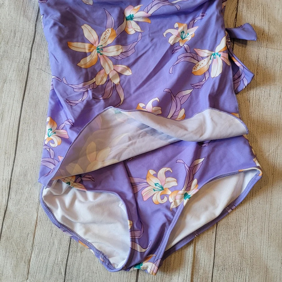 Byron Blue Australia Purple Lily One Piece Swimsuit •Size 12• New w/ Tag - Picture 2 of 9